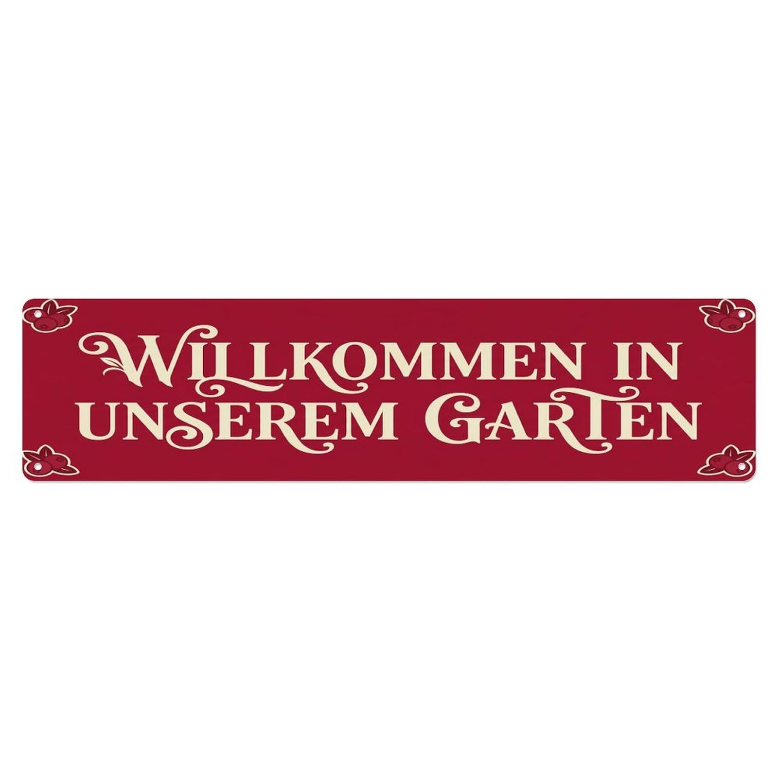 Vintage Welcome to Our Garden Cranberry Red Metal Tin Sign