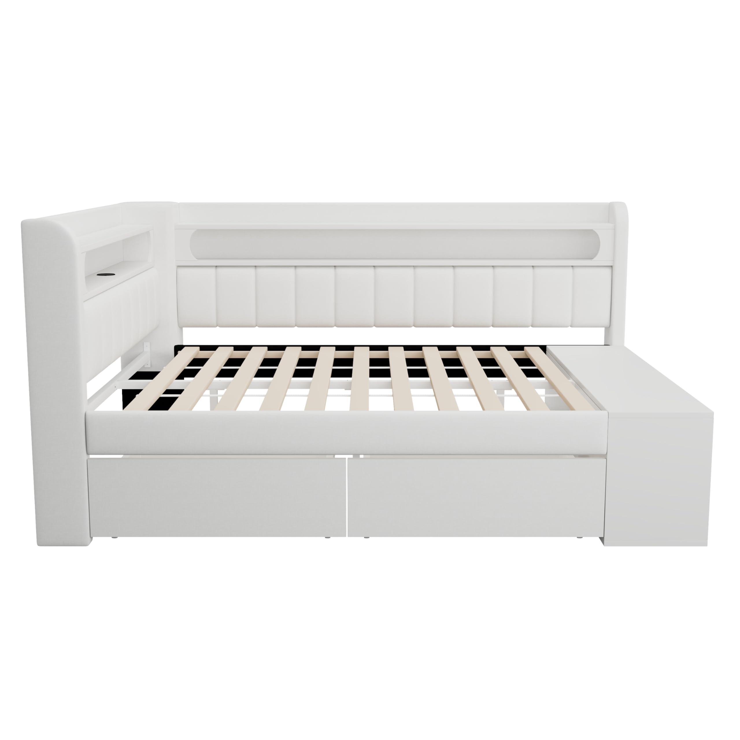 Łóżko dzienne, sofa z funkcją spania, 90 x 200 cm, wielofunkcyjna konstrukcja, szafka na buty i 2 przestronne szuflady do przechowywania, drewniana rama ze stelażem, praktyczna i nie zajmuje
