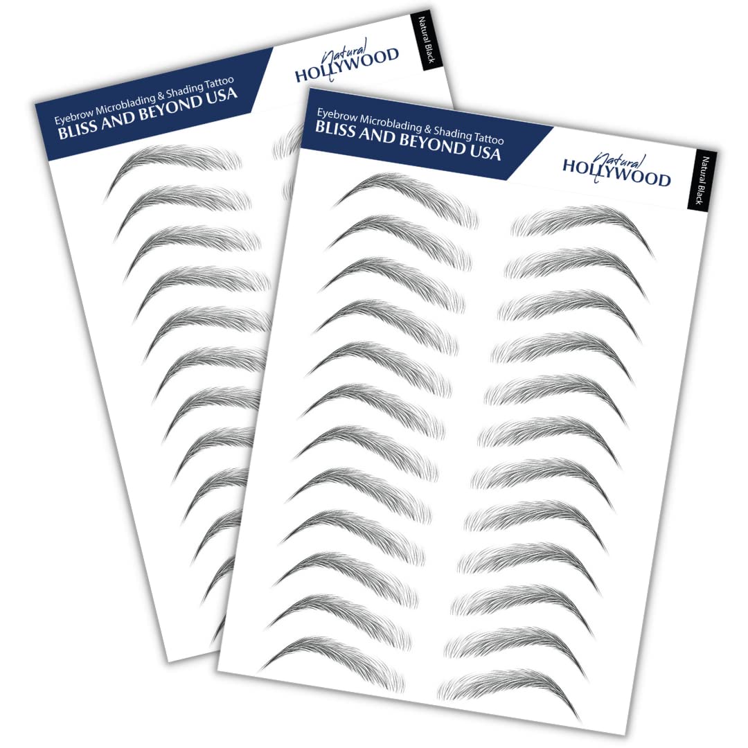 Bliss and Beyond USA, 2 Sheets Waterproof Eyebrow Tattoo Stickers - Long Lasting, Natural-Looking Fake Eyebrows for Alopecia, Chemo, Cancer Gift. Same
