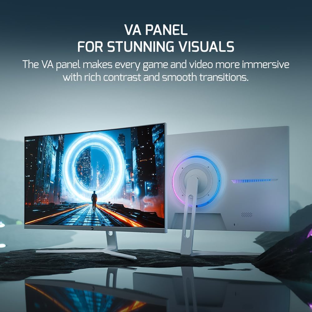 GAMEPOWER Vivid T50 Curved 27 Zoll Gaming Weiß Monitor, 200Hz, Full HD 1920x1080p, VA Panel, 0,5 ms, 125% sRGB, FreeSync & G-Sync, White PC Bildschirm, integrierte Lautsprecher