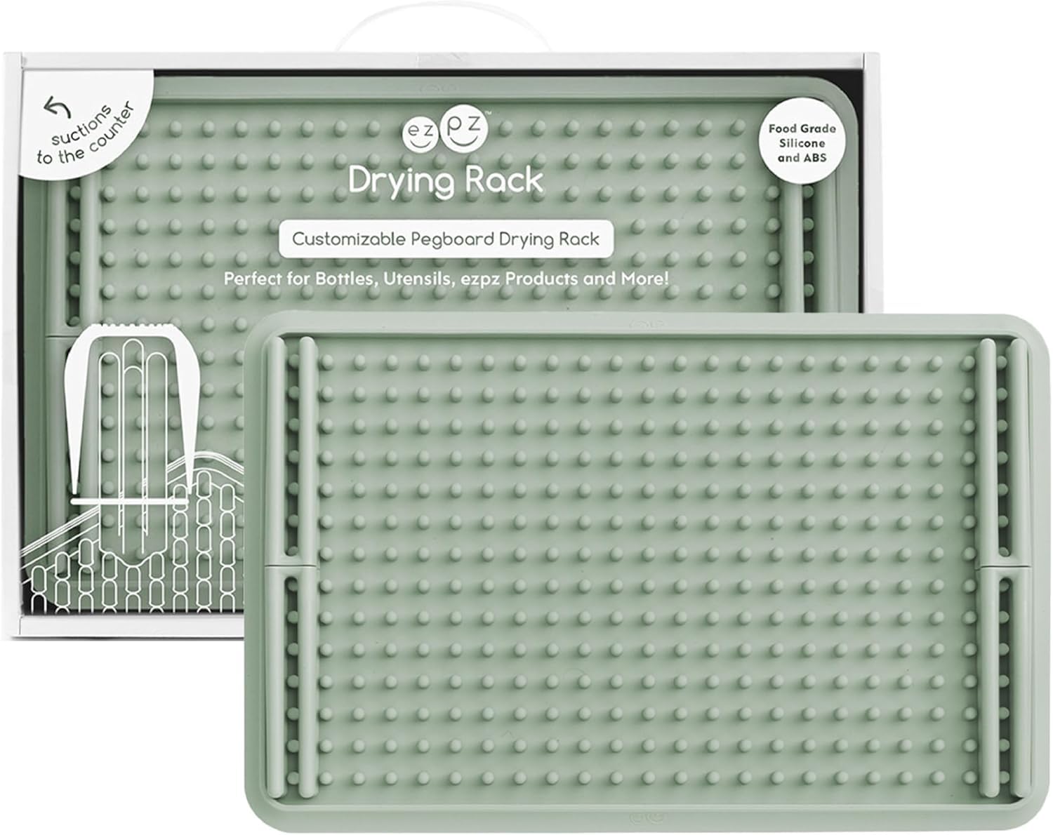 ezpz Égouttoir à vaisselle pliable 100% silicone + ventouses en place + chevilles réglables – Passe au lave-vaisselle – Durable