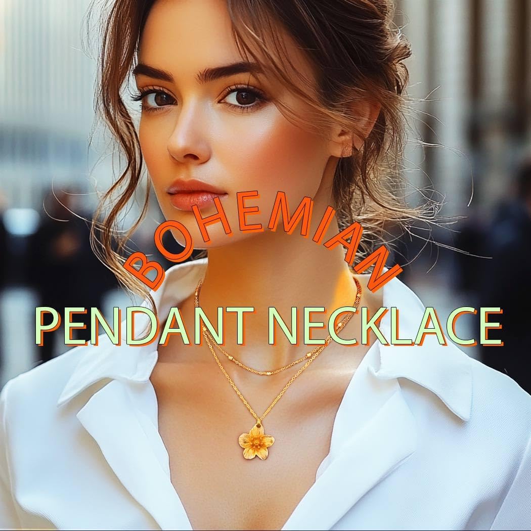 ACEDRE Gold Flower Necklace Layered Dainty Floral Pendant Necklaces Chain Accessories for Women - Image 6