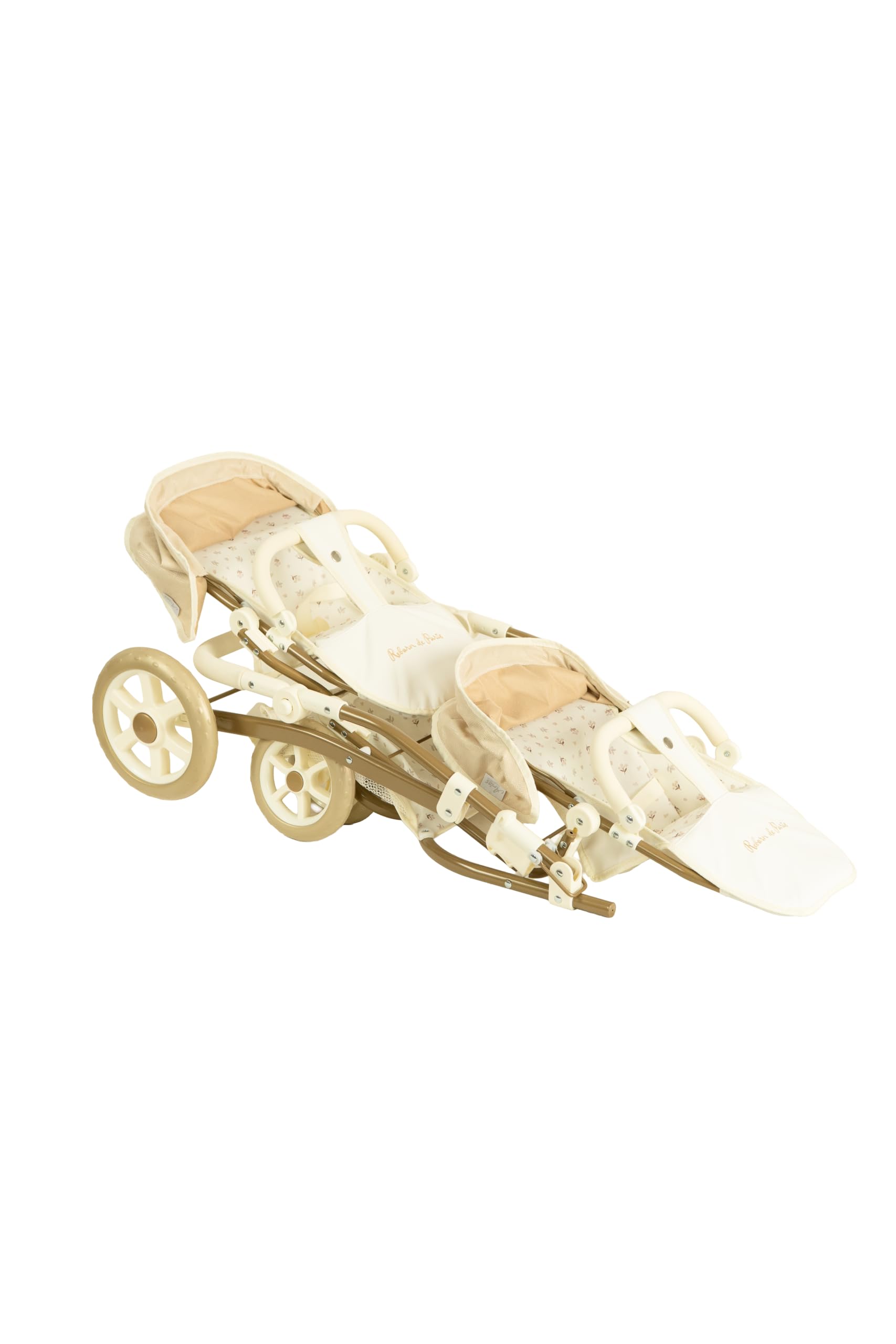 Coche Gemelar para Muñecos Reborn de París, Carrito con Bolso, 45x70x73 cm, Altura Manillar 47-77 cm, +3 Años