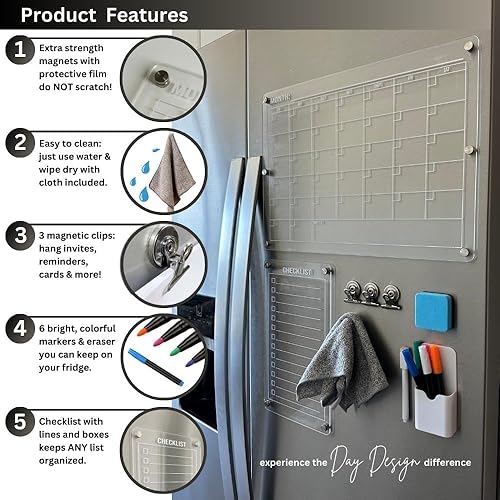 Miniatura 3 de Calendario acrílico magnético para nevera, calendario magnético para nevera, planificador de borrado en seco con tabla de planificación de lista de