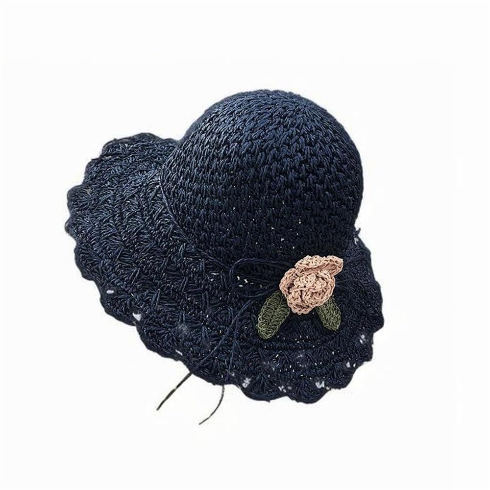 Chapeau de paille grand bord anti-coup de soleil au crochet fait main pour femme