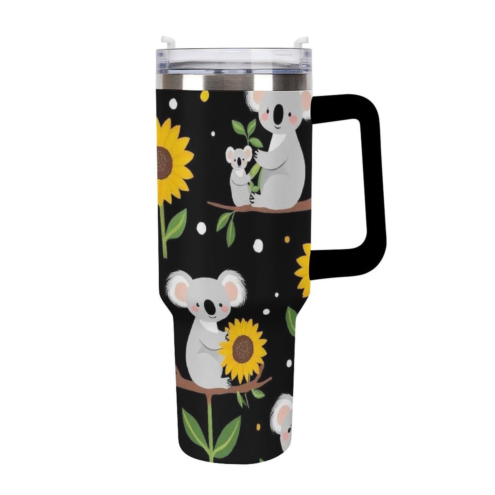 Gobelet isotherme en acier inoxydable rigide à motif tournesol et koala pour le voyage