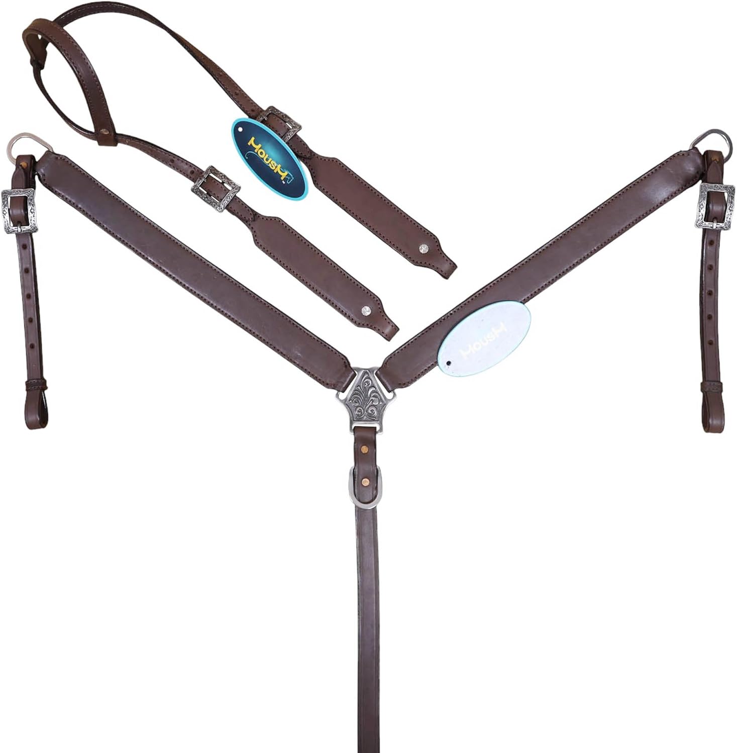 Plain Headstall for Horses, Brown Argentina Cow Leather, Handmade Horse Tack with Nickel Hardware, Classic Western Bridle, Full Horse Size