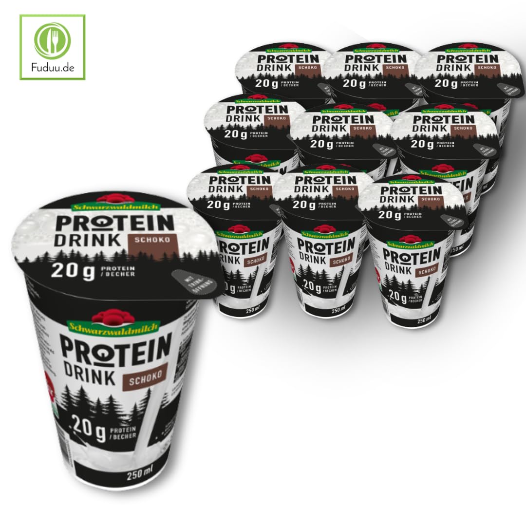 Schwarzwaldmilch Protein Schoko Drink 0,3% Fett - 10 x 250 ml Becher, High Protein Schokoladengetränk, laktosefrei, fettarm, trinkfertig To Go