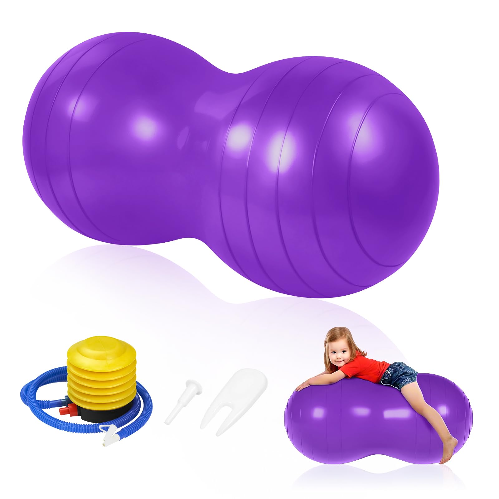 flintronic Bola de Yoga, Peanut Ball, Exercise Ball with Pump, 90 x 45cm Pelota de Ejercicio de Cacahuete Antiexplosión para Terapia de Niños, Embarazo, Yoga, Pilates