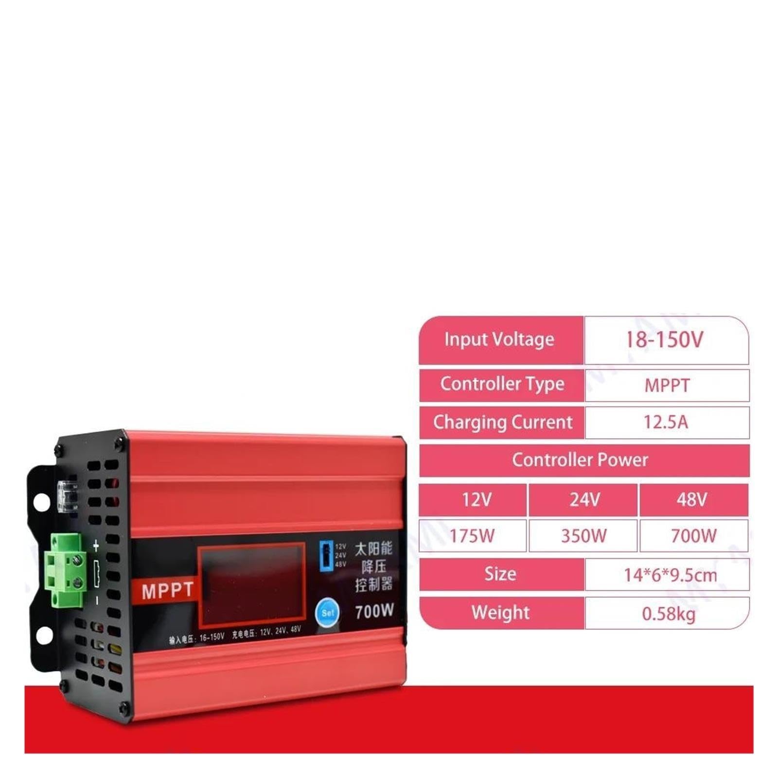Controlador de carga solar 12.5A MPPT 700W 12V-48V