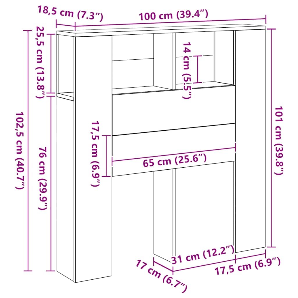vidaXL Testiera con Contenitore Artigianale 100x18,5x102,5cm Multistrato