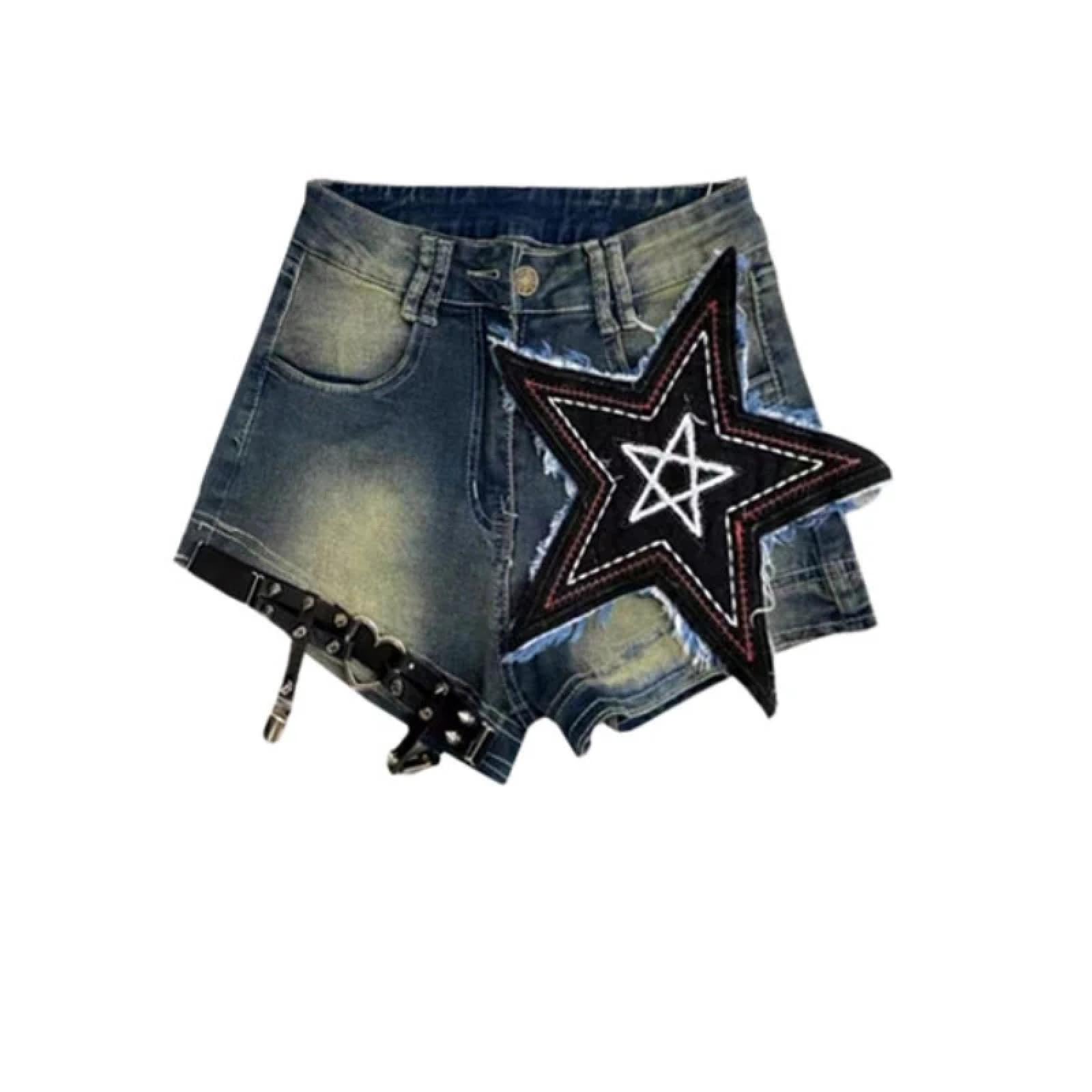 Shorts Kurze Hose Damen Vintage Jeans Shorts Design Punk Hot Girls Street Wear Hip Hop Sexy Weites Bein