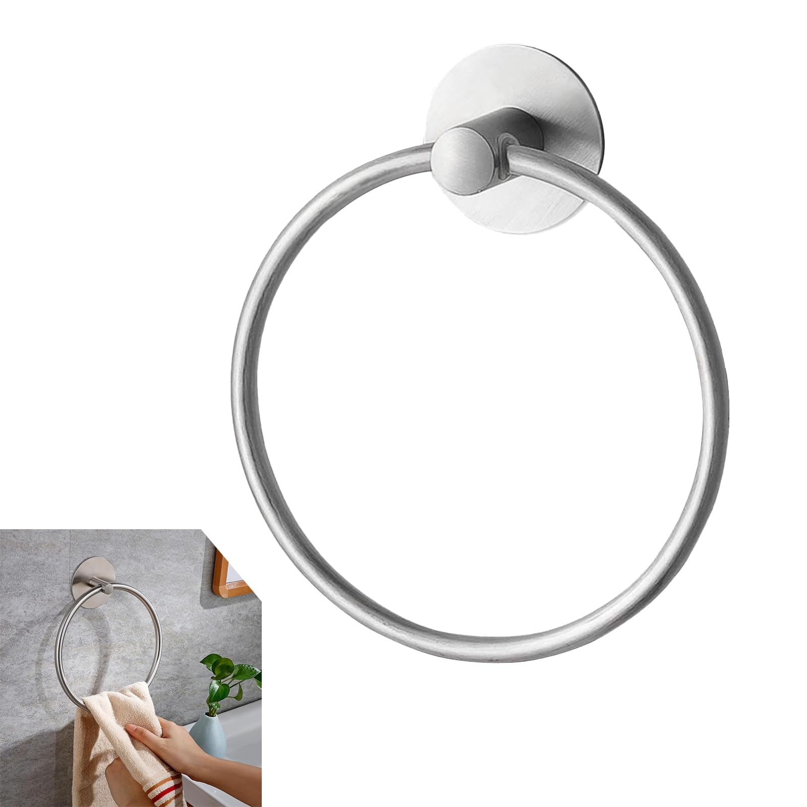Ginddy Self Adhesive Towel Ring,Stainless Steel 6.3" Bathroom Essential No Drilling Heavy Duty 10kg Towel Holder for Tiles/Wood Walls,Kitchen & Ensuite Hand Towel Rail