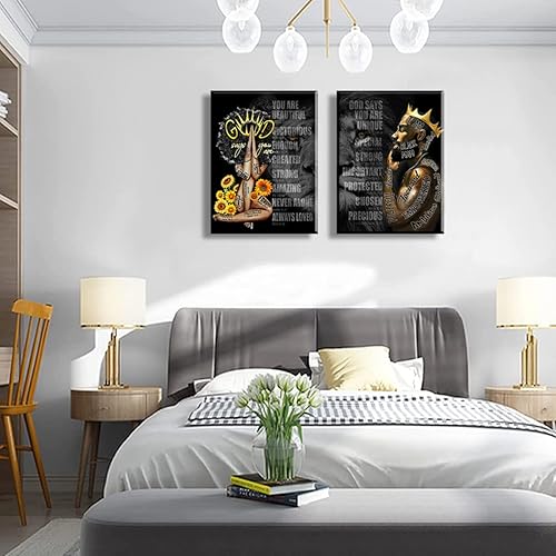 Miniatura 4 de 2 Pecs Framed Black King and Queen Wall Art Black Couple African American Men Portrait Wall Art Black Men Art Afro King Poster Abstract Contemporary