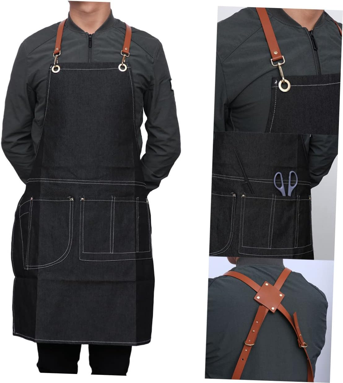 Apron Waiter Pocket Apron Chef Barber Cape Black