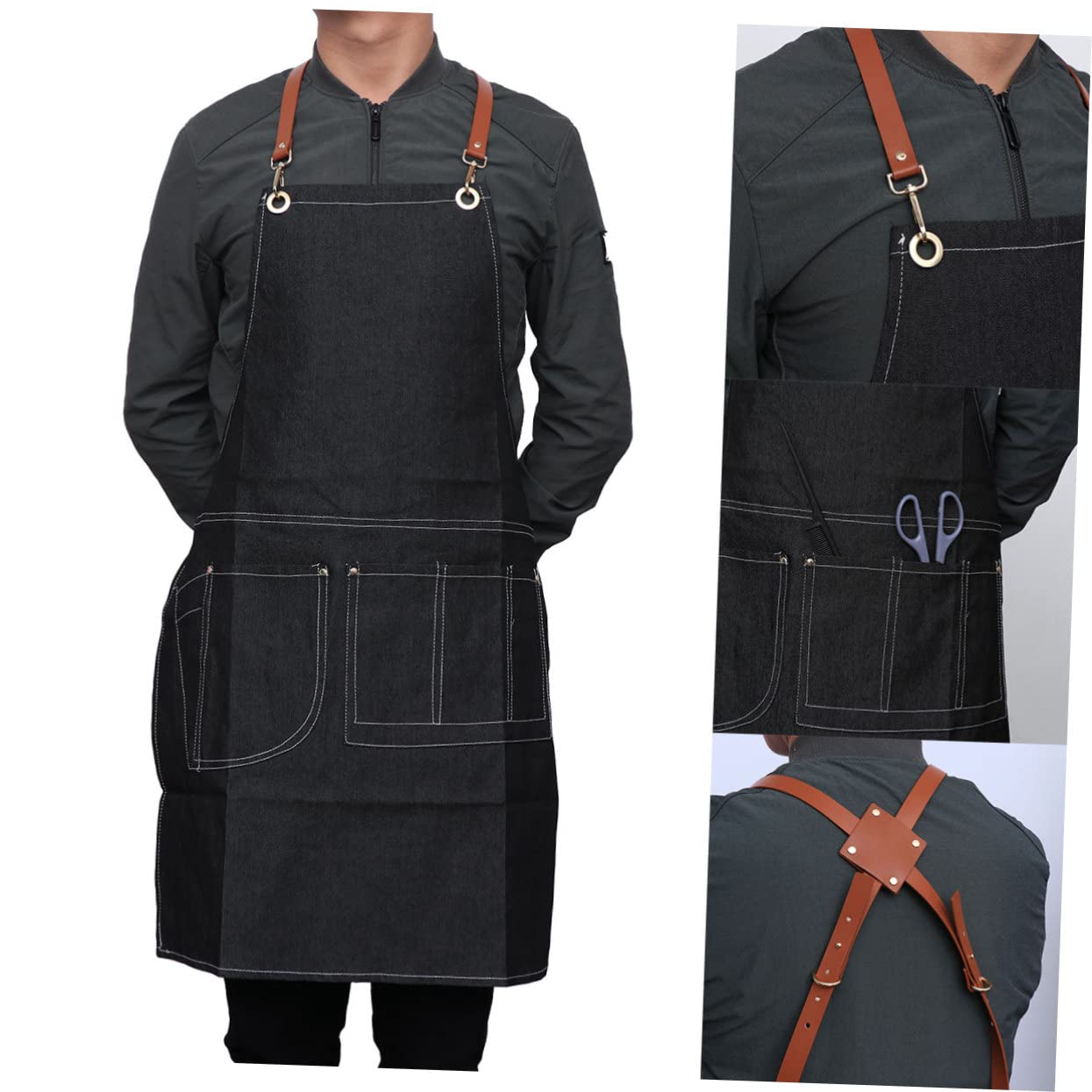 Holibanna 1pc Baber Apron Multi Use Pocket Apron Yellow Barrette Eye Patches for Adults Hairdressing Barber Apron Backpacks Doughnut Professional Haircut Apron Strap Korean Version