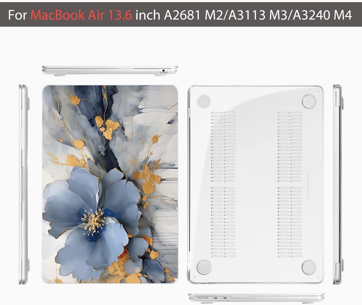 Teryeefi Compatible with A2681 A3113 A3240 MacBook Air 13.6 inch Case M2 M3 M4 Release 2022-2025,Protective Slim Cover + Keyboard Cover+OTG Adapter for 13.6 inch MacBook Air Liquid Retina, Art Florals - Image 7