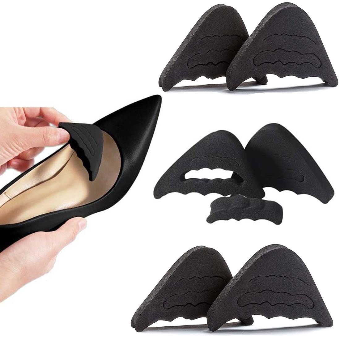 Front Insoles Heel Grips Liner Insert for Women High Half Fore Foot Toe Plug Cushion Pain Relief Protector Big Shoes Filler Adjustment Shoe Inserts for Men & Women [3 Pair] Black Sponge Material-image-27