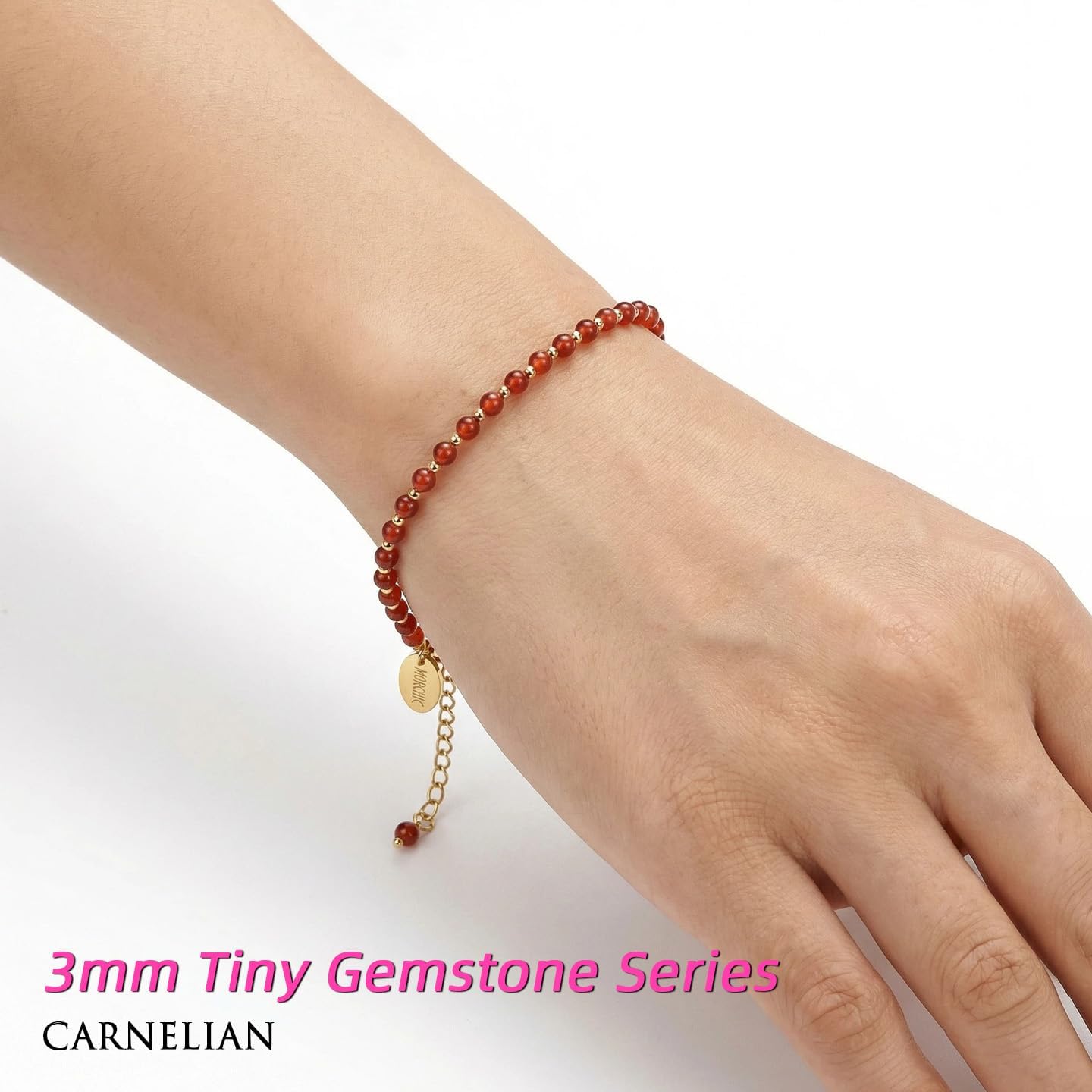 Morchic 3mm Natural Gemstone Beaded Bracelet for Women, Dainty Tiny Charm Jewelry, Adjustable 7.1-8.6" Ideal Birthday Holiday Gift