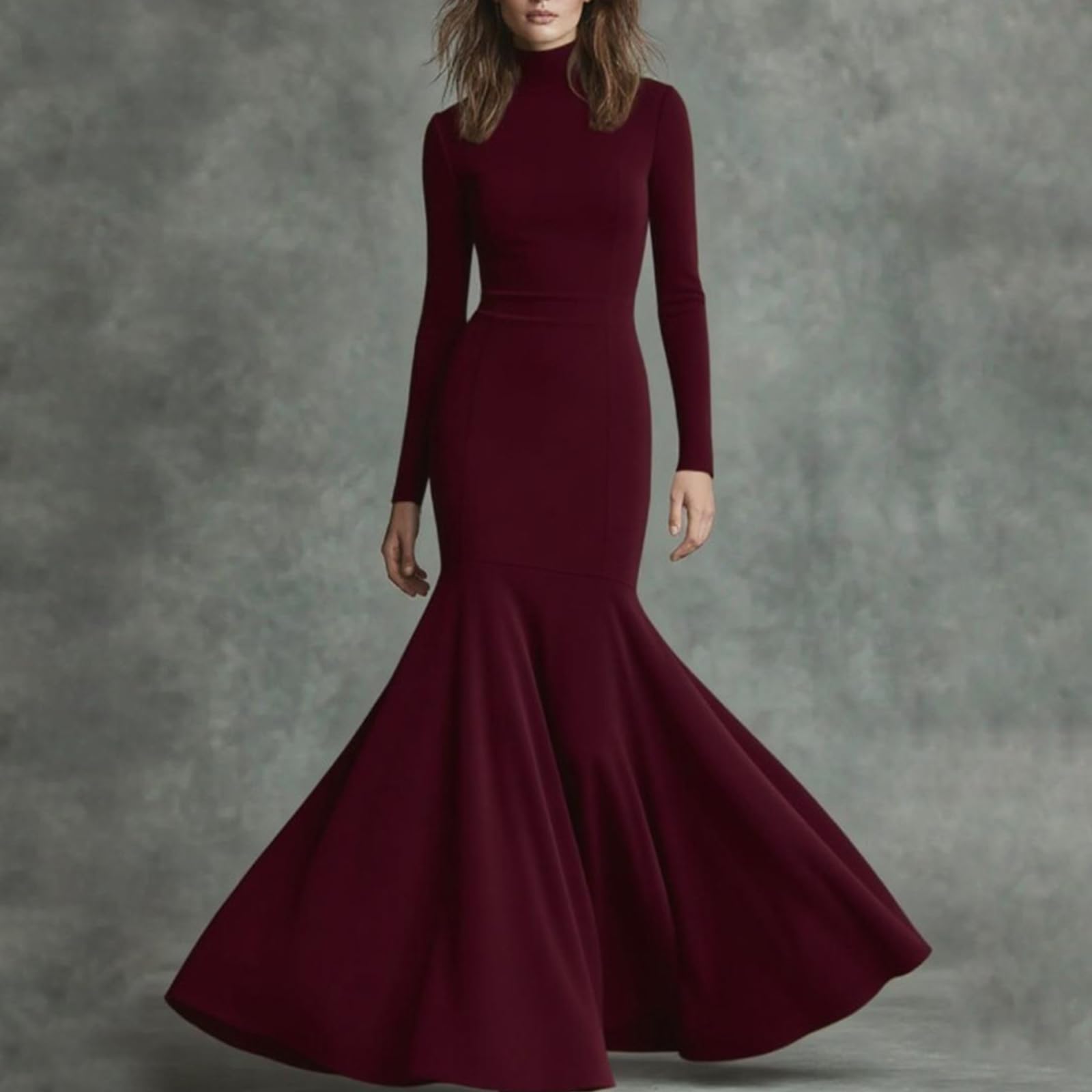 Generisch Bodycon Kleid Damen Lang Kleid Hochzeitsgast Frauen Enges Maxikleid Curvy Meerjungfrau Cocktailkleid Langarm Rollkragen Abendkleid Damen Elegant Ballkleid Schwingen Brautjungfernkleider