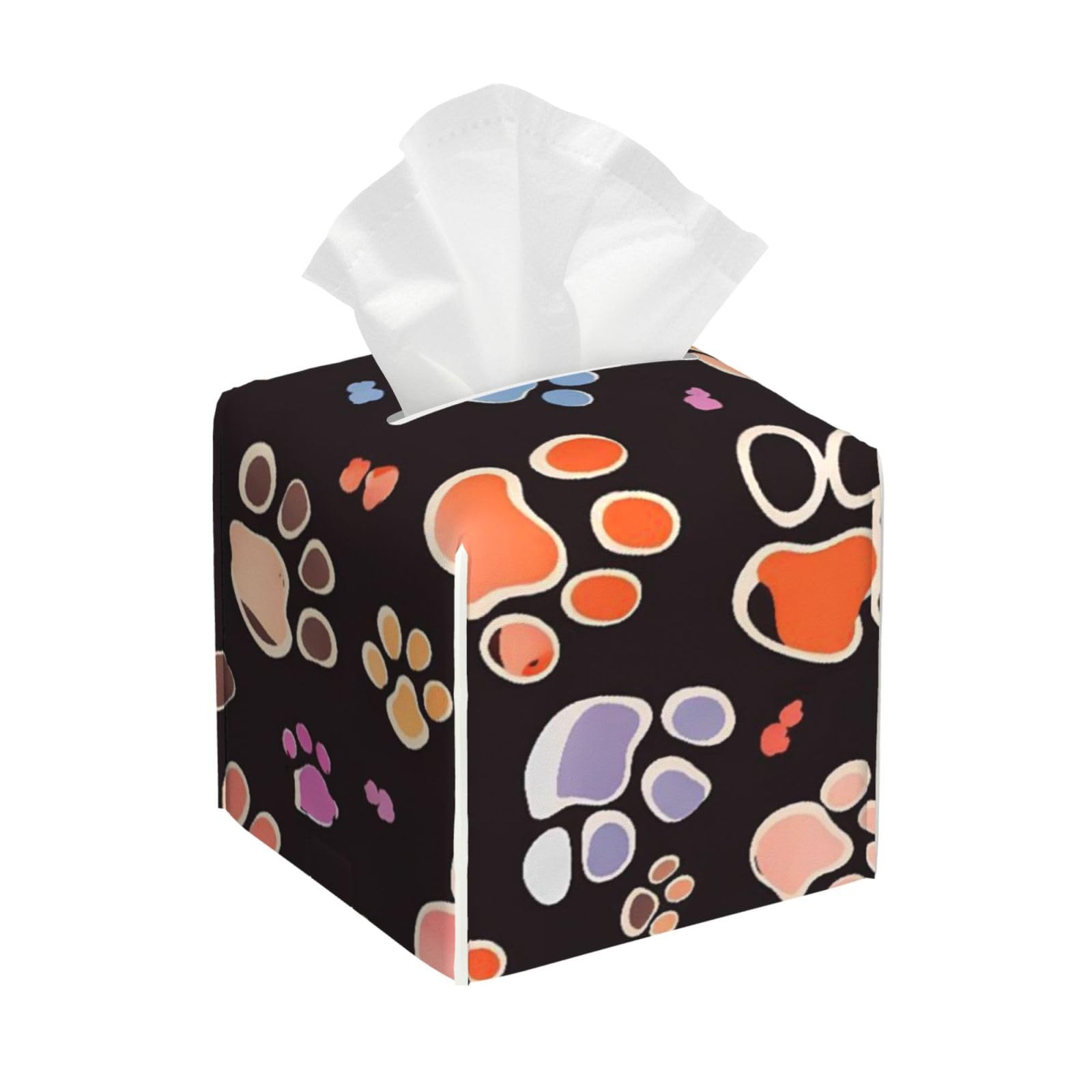 Pawful Paws Print Leather Tissue Box Cover Holder Square Facial Paper Organizer 5.2" X 5.2" X 5.2"