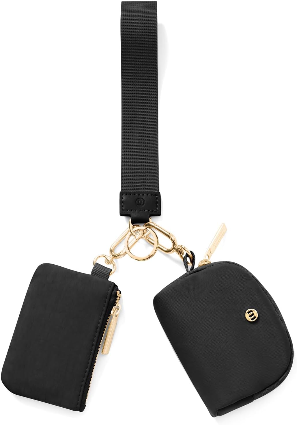 MEXS Keychain Wallet – Mini Zip Around Wristlet Wallets for Women – Detachable Dual Pouch Wristlet Portable Coin Purse – Mini Purse – Small Wallets for Women Men, Black+Gold