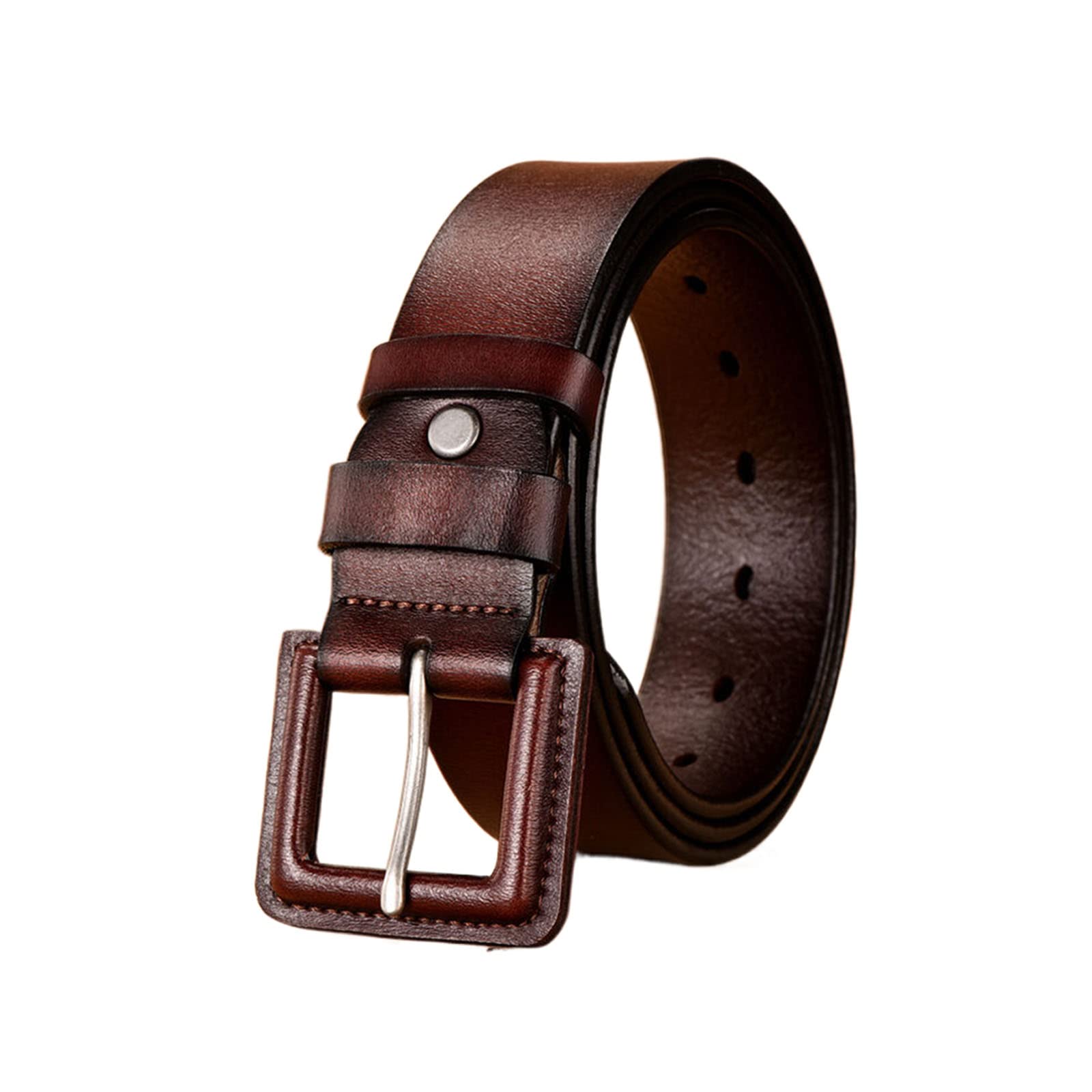 Wrjahcg Unisex Dark Brown Mens Belts Leather, Adjustable Nickel Free Belt For Men Metal Free Belt Great For Jeans,,125Cm/49.2''