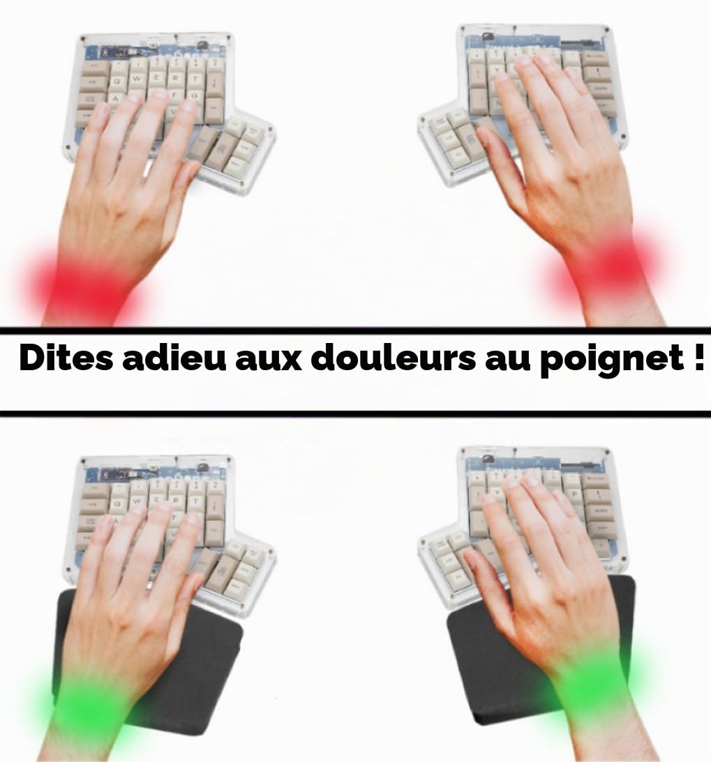 GRIFITI Ergodox Lot de 2 protège-poignets ergonomiques pour clavier d'ordinateur de jeu Repose-mains Repose-poignets en nylon noir 16,5 x 10,7 x 1,9 cm
