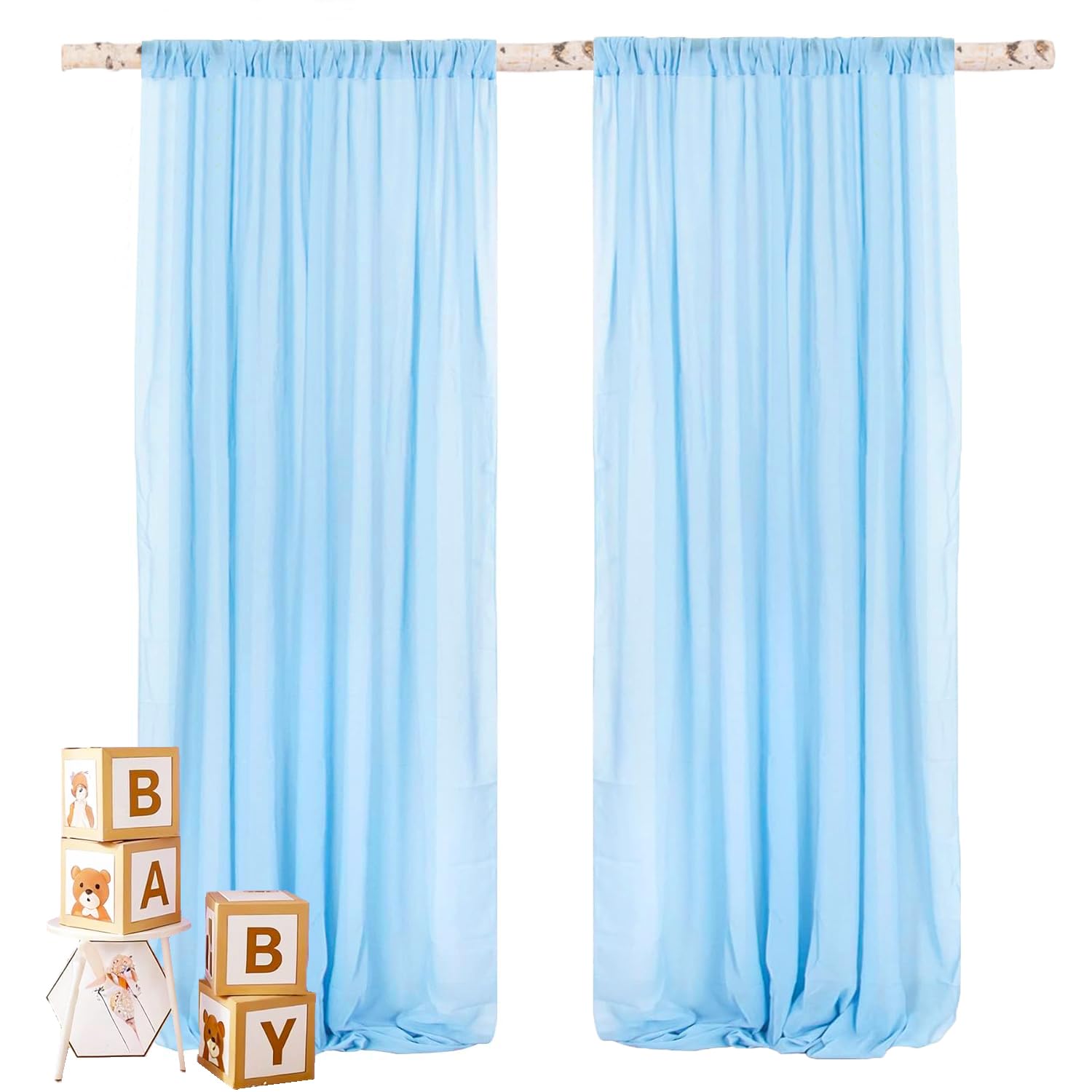 WENSINL Chiffon Baby Blue Backdrop Curtain Wedding Drapes for Backdrop Tulle Sheer Curtains for Bridal Shower Birthday Party Baby Shower Photo