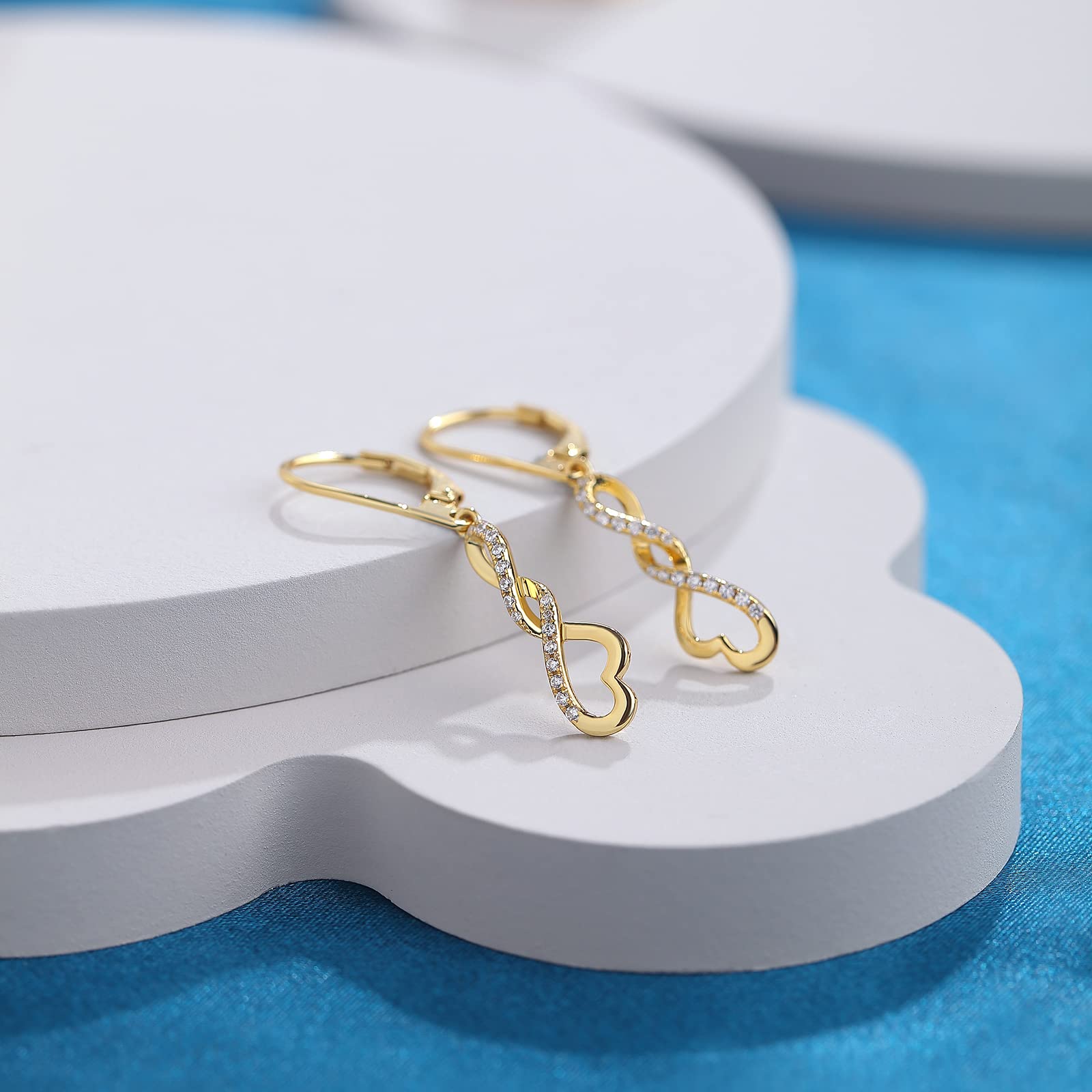 Jiamiaoi 18K Weißgold Plattiert Brillant Ohrringe - Silber 925 Hängend Sterling Unendlichkeit Infinity Lang Damen Diamant