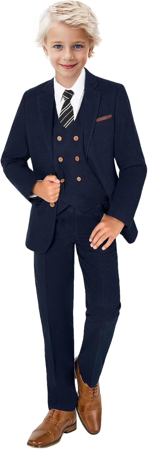 Boys Suit Formal 3 Piece Suits for Boy Slim Fit Wedding Outfit Blazer Double Breasted Vest Pants Tie Set - Image 2
