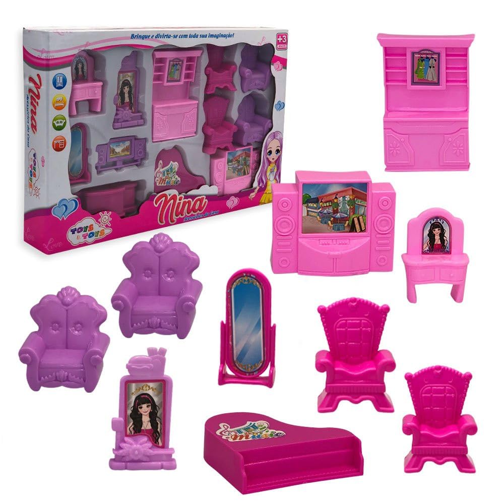 Kit de Brinquedos e Acessórios para Casa da Nina com 12 Unidades