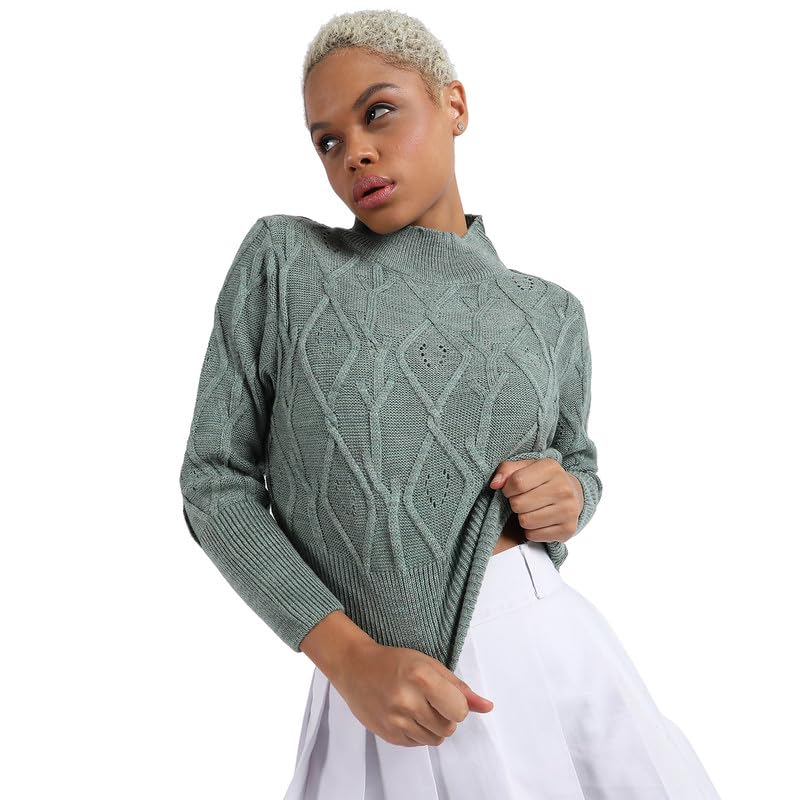 Image of PINACOLADA Women's Solid Ribbed Cropped CardiganFor Casual Wear | V Neck | Long Sleeve | Wool Sweater Crafted with Comfort Fit for Everyday Wear