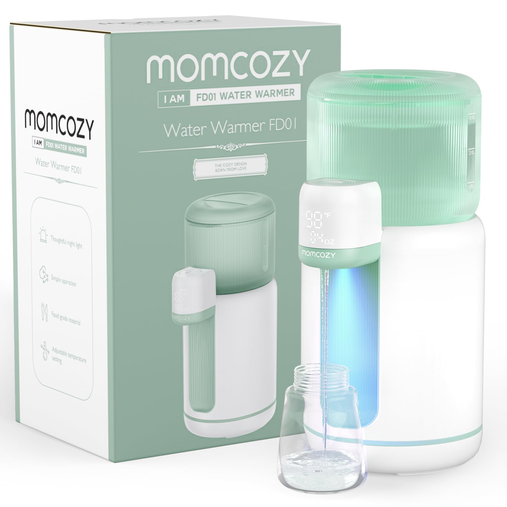 Momcozy Instant Water Warmer, 2-11oz Options & 2.5L Larger Capacity Detachable Tank, Traditional Baby Bottle Warmer Replacement for Formula Maker with Night Light, 4 Temperature Control