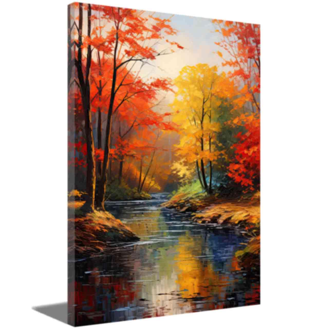 ZQQART Autumn Forest Canvas Wall Art Red Maple Trees Painting Fall Field Landscape Nature Artwork Prints for Living Room Office Kitchen Wall Decor (Red,28.00" x 42.00")