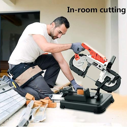 Miniatura 6 de Anbull Sierra de cinta portátil con base de acero de aleación extraíble mejorada, corte de metal de 45° a 90°, motor 10A 1100W, corte profundo de 5