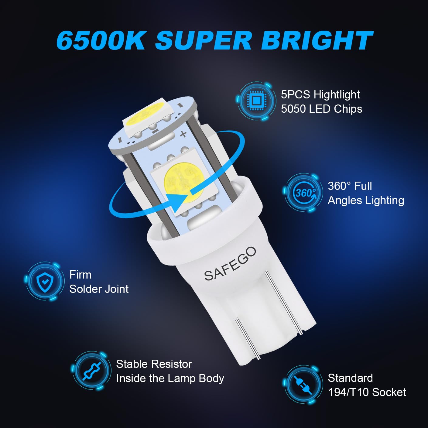 Amazon | T10 W5W Led 車用 ライト - Safego バルブウエッジタイプ