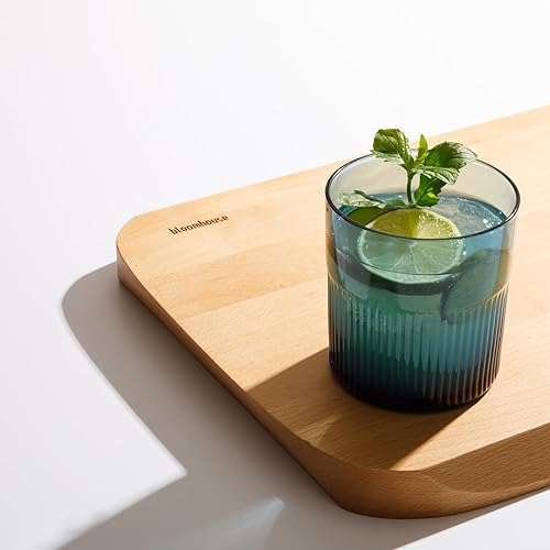 Miniatura 10 de Lyon Sky - Juego de 8 vasos de cristal de color azul lapislázuli hecho a mano de 18 onzas con posavasos