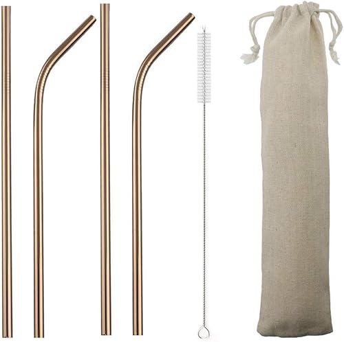 Gugrida Pajitas de metal de acero inoxidable de 8.5 pulgadas, juego de 4 popotes reutilizables  Cepillo de limpieza ultra largo para vasos de 2030