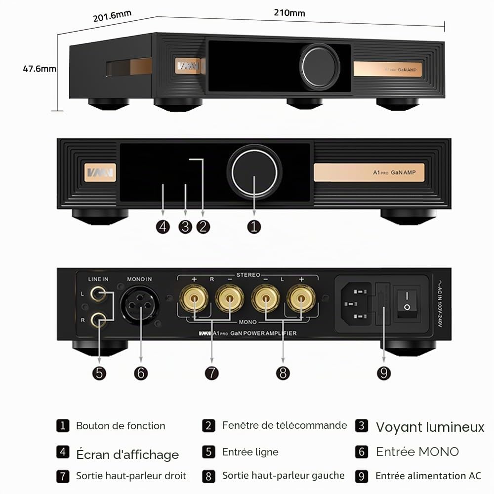 S.M.S.L Amplificateur de puissance SMSL VMV A1 PRO en nitrure de gallium Chi PGA2311 Stéréo Pure Power Am Mode XLRMooRCA Iut AMP, SNR 109 dB HiFi, GaN Power Tue, amplificateur haute résolution