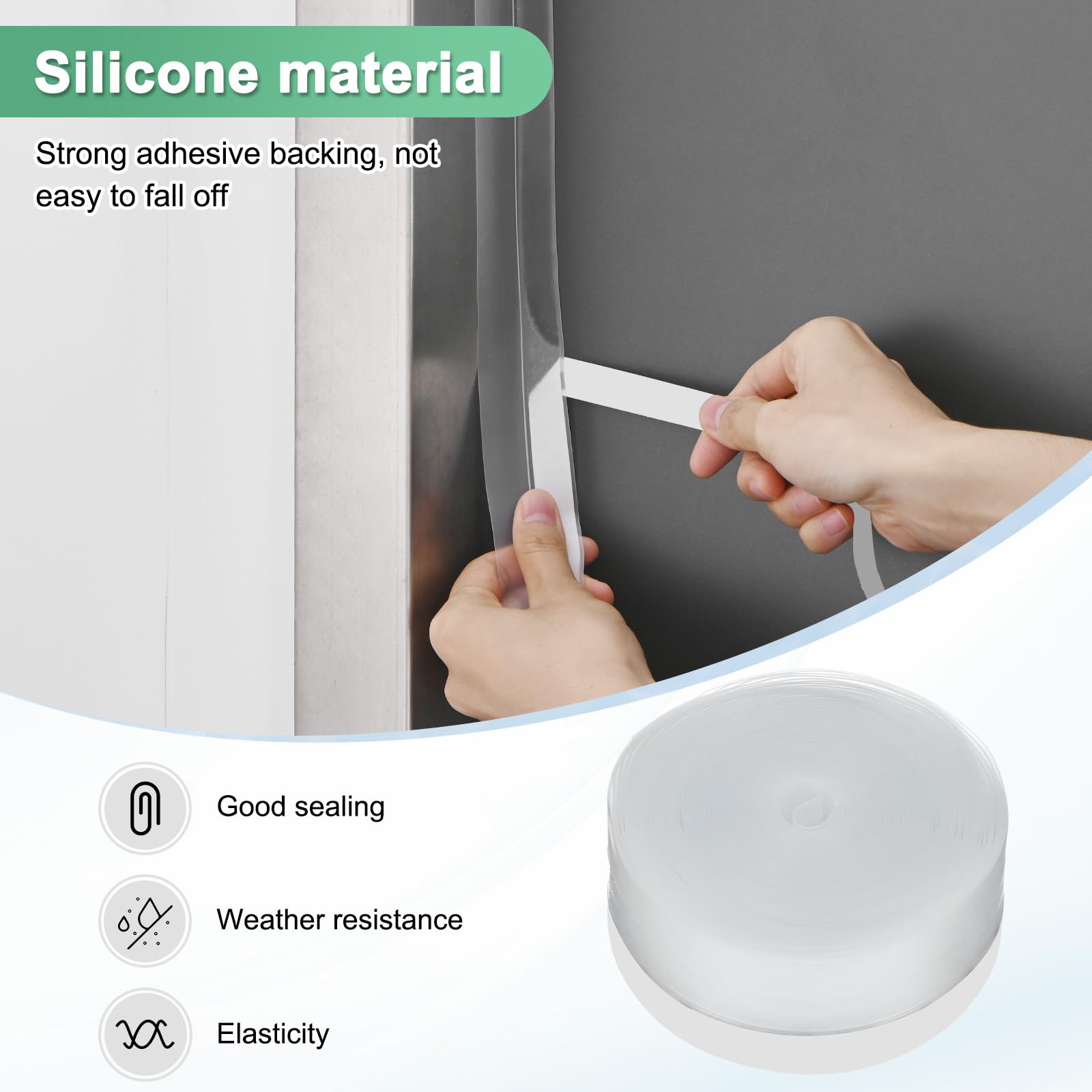 M METERXITY Weather Stripping Door Seal Strip, 1.77 Inch(45mm) Silicone 32.8 ft Draft Stopper for Windows Gaps/Shower Door - Image 2
