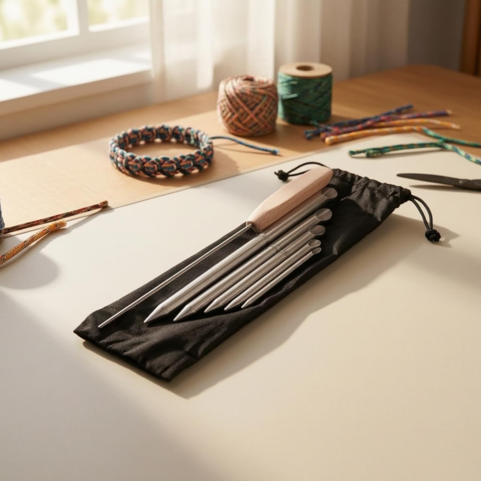 Xgdsnly Aghi da Infilatura in Acciaio Inossidabile Resistente Kit Paracord con Borsa Compatto Utensile per Artigiani, Laboratorio