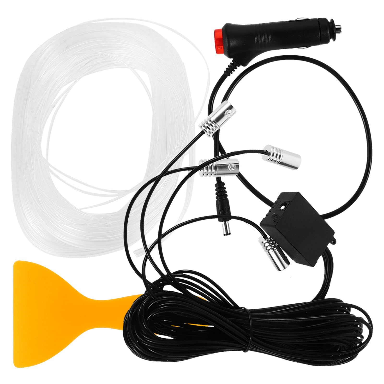 Kisangel Lámpara de Ambiente para Coche, Luces LED Internas del Coche, Fibra Óptica Decorativa, 6m, Blanco, 1 en 4 Vías, Control Remoto, para Interior del Vehículo