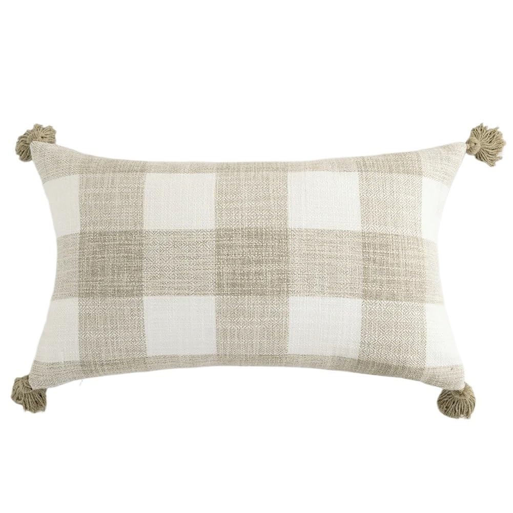Fgujsur Color02 Cushion Covers Beige Cushion Cover Striped Solid Color Pillowcase For Bedroom Sofa Bohemia Tassels Home Decor(Color02)