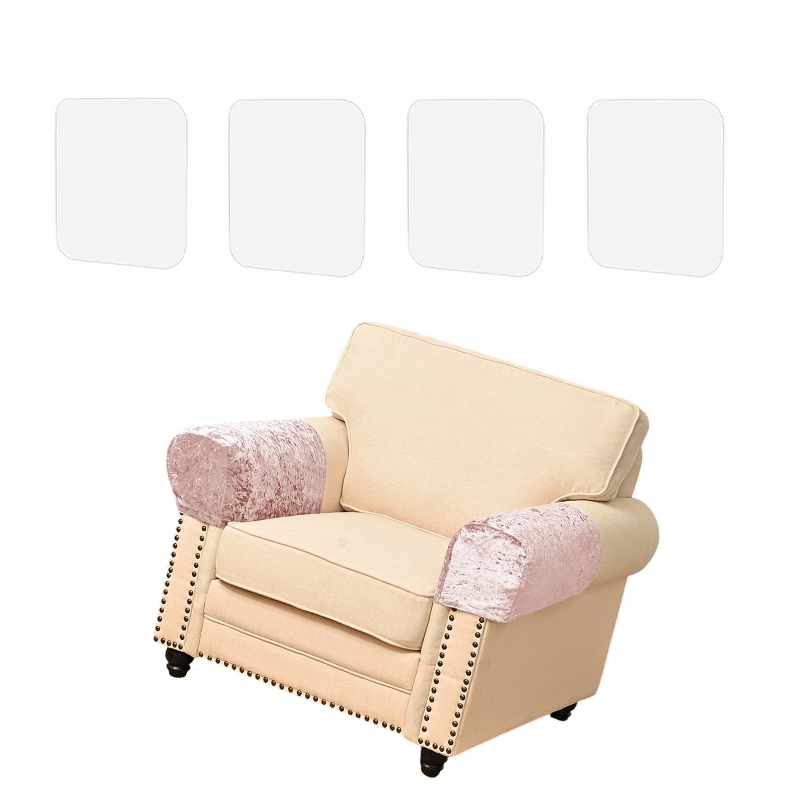 Tsophreniq 2PCS Sofa Armrest Cover with 4 Adhesive Repair Patches for Pet Protective and Furniture Maintenance Nonslip Armrest Protectors