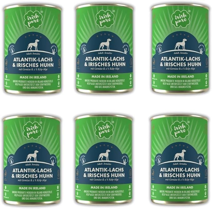 Irish Pure Premium Nassfutter fr Hunde | 6X 390g | Atlantik-Lachs |  Vitamine | Getreidefrei | Sensitiv | mit Superfood Kelp-Alge | Nassfutter  fr alle Rassen : Amazon.de: Haustier
