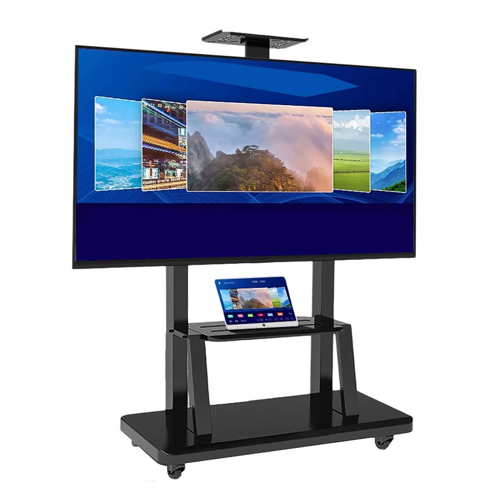 HPTHLY Universal Tv Stand Mobile Stand - Portable Tv Trolley, Mobile Tv Stand On Wheels, Height Adjustable Tall Rolling Tv Stand On Casters Cart Trolly, For 50/55/60/65/70/75 In