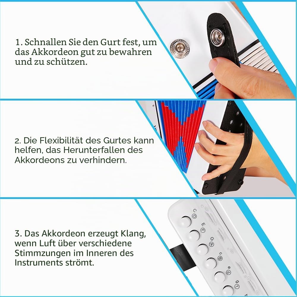 Btuty Akkordeon 7 Tasten 2 Bass Musikinstrument ABS Material für Anfänger Knopfakkordeon Leichte Hand-Augen-Koordination Leistung auf der Bühne (roheline)
