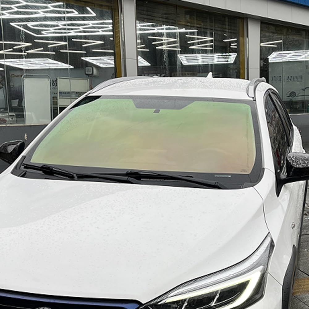 Xhuangtech Chameleon Effect In Yellow And Green Car Window Tint Film, 76% Vlt Chameleon Car Window Tint Film Chameleon Green, 90% Heat Insulation Anti Glare Window Film, Car Tint Solar Film For Windshield/Side Window (1X3m)