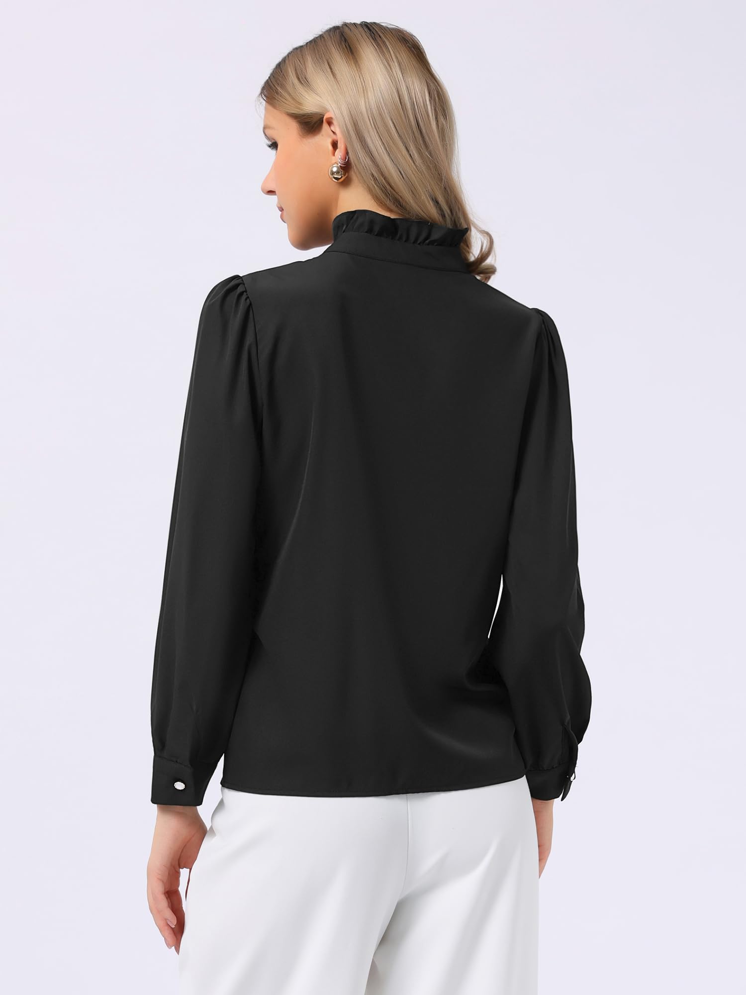 Allegra K Camicetta da donna retrò con volant, con bottoni, casual, a maniche lunghe, elegante, da lavoro